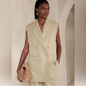 Banana Republic Italian Wool Double Breasted Blazer Vest - Tan - XS